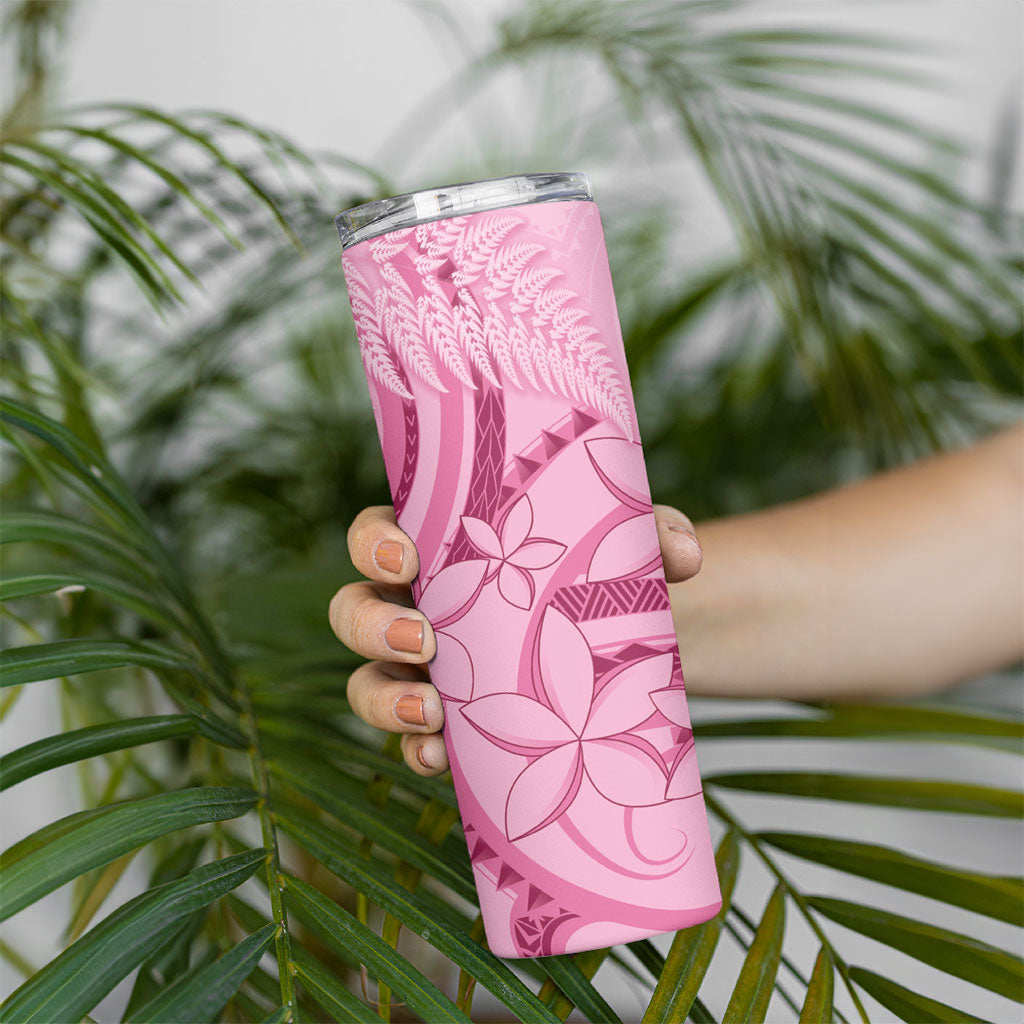 Aotearoa Maori Skinny Tumbler Pink Fern Ribbons