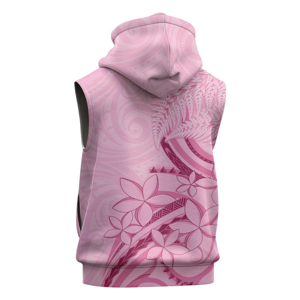 Aotearoa Maori Sleeveless Hoodie Pink Fern Ribbons