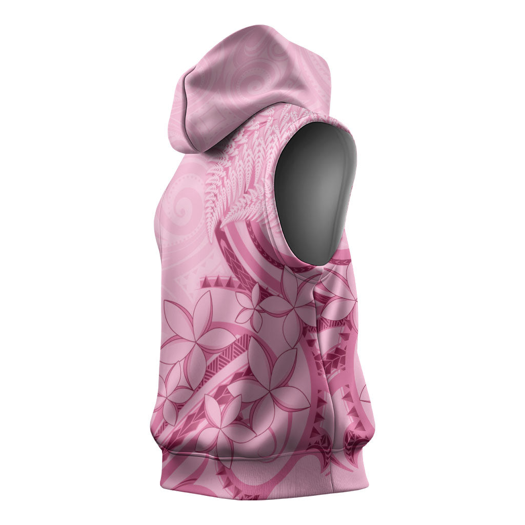 Aotearoa Maori Sleeveless Hoodie Pink Fern Ribbons