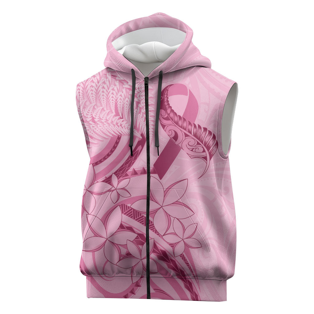 Aotearoa Maori Sleeveless Zip Hoodie Pink Fern Ribbons
