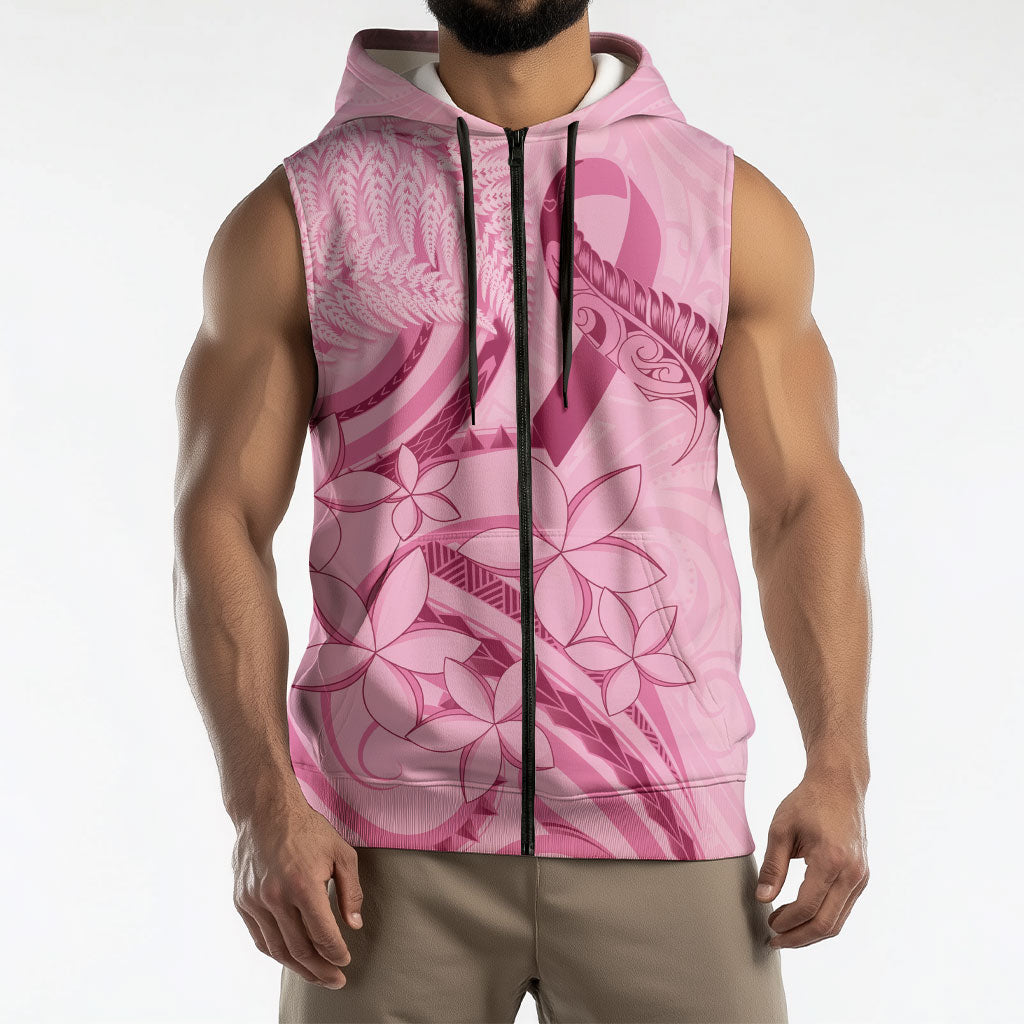 Aotearoa Maori Sleeveless Zip Hoodie Pink Fern Ribbons