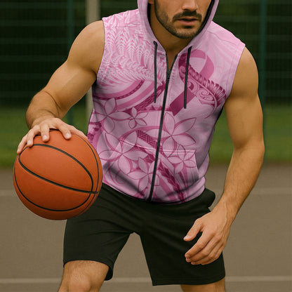 Aotearoa Maori Sleeveless Zip Hoodie Pink Fern Ribbons