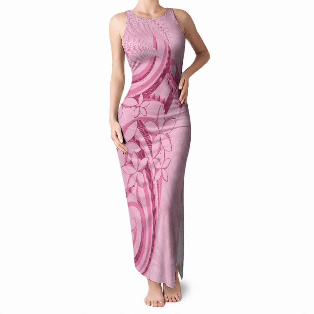 Aotearoa Maori Tank Maxi Dress Pink Fern Ribbons