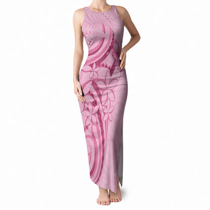 Aotearoa Maori Tank Maxi Dress Pink Fern Ribbons