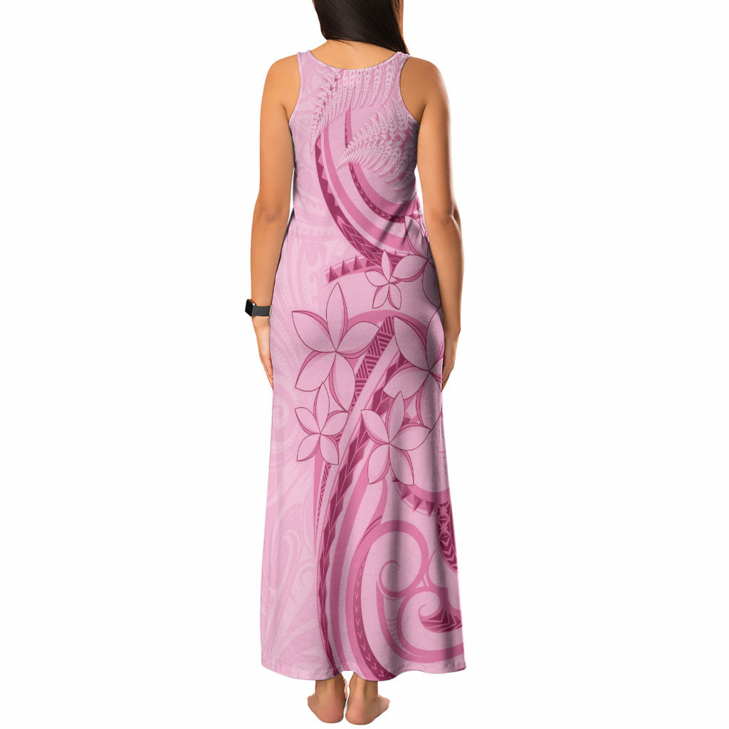 Aotearoa Maori Tank Maxi Dress Pink Fern Ribbons