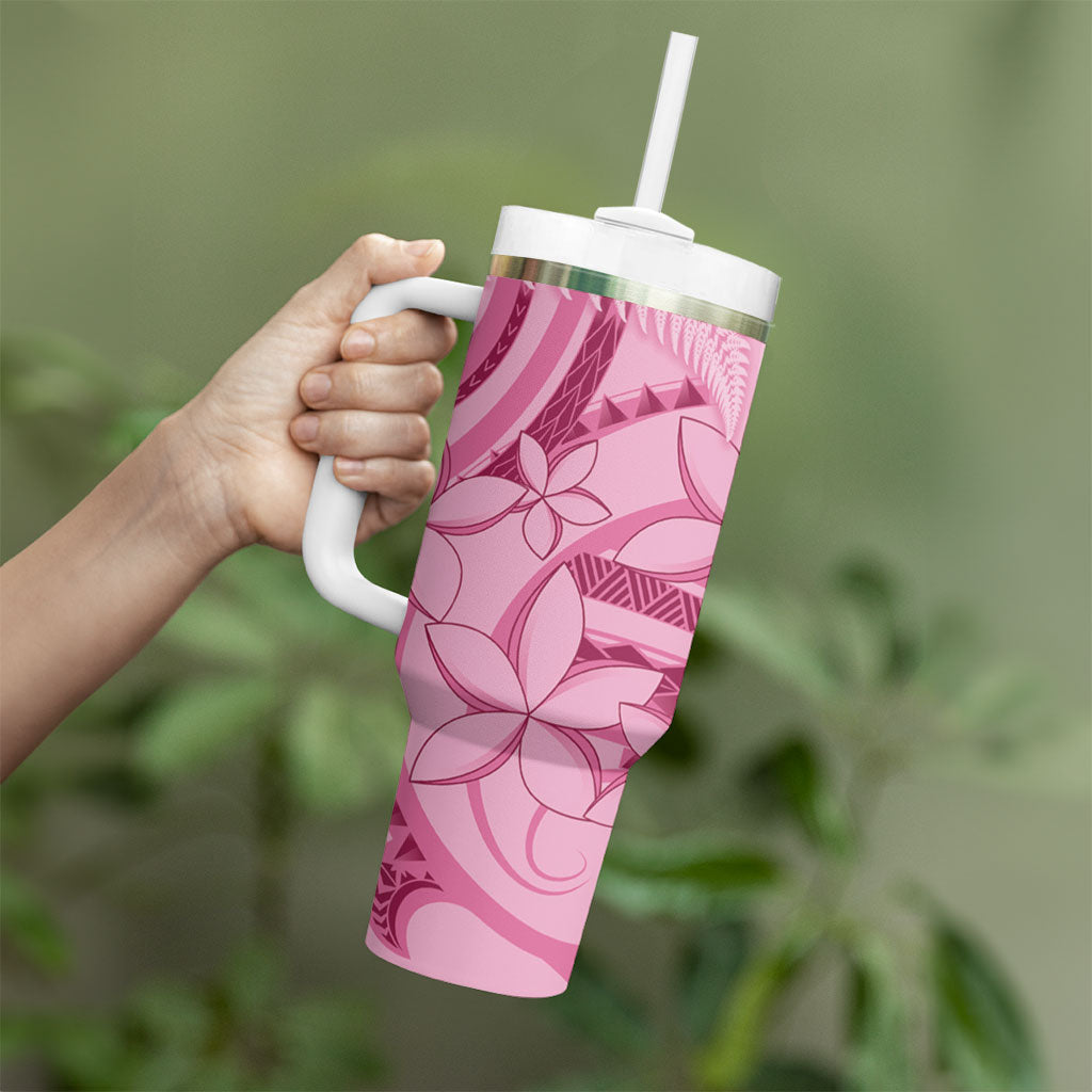 Aotearoa Maori Tumbler With Handle Pink Fern Ribbons