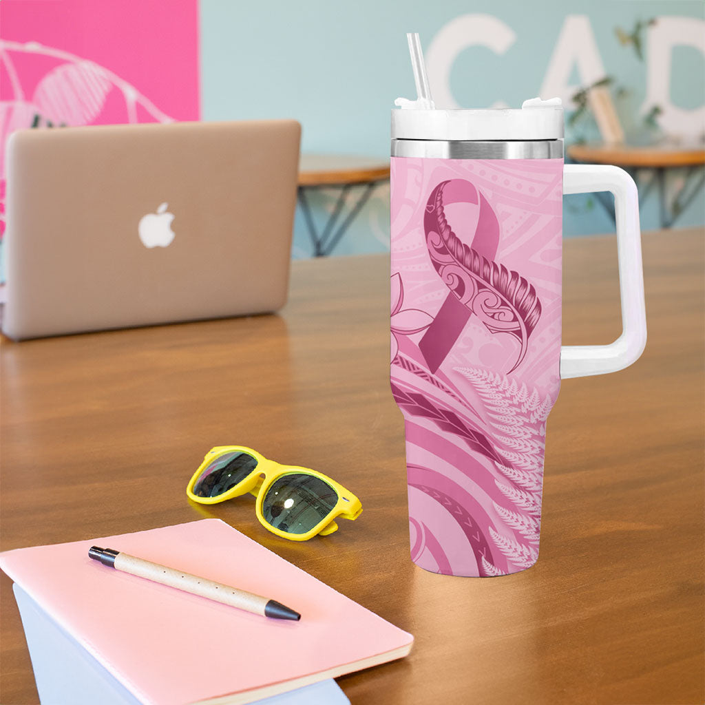 Aotearoa Maori Tumbler With Handle Pink Fern Ribbons