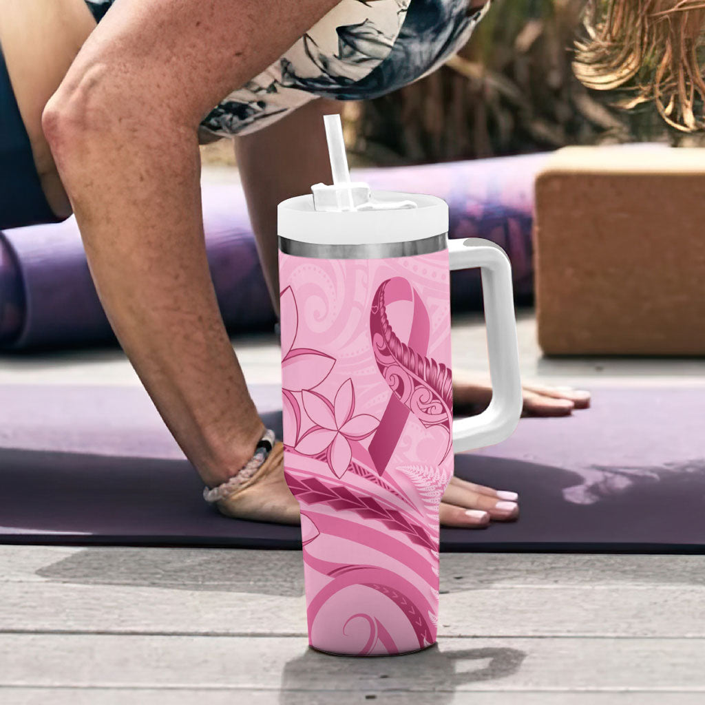 Aotearoa Maori Tumbler With Handle Pink Fern Ribbons