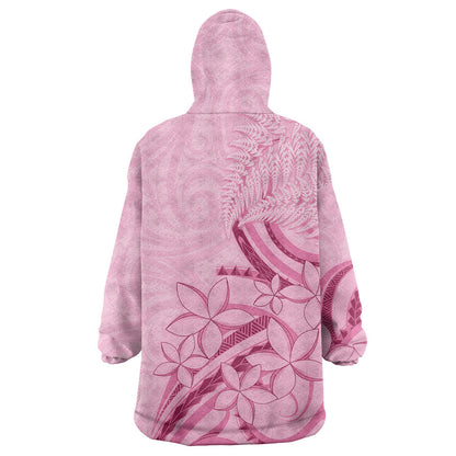 Aotearoa Maori Wearable Blanket Hoodie Pink Fern Ribbons