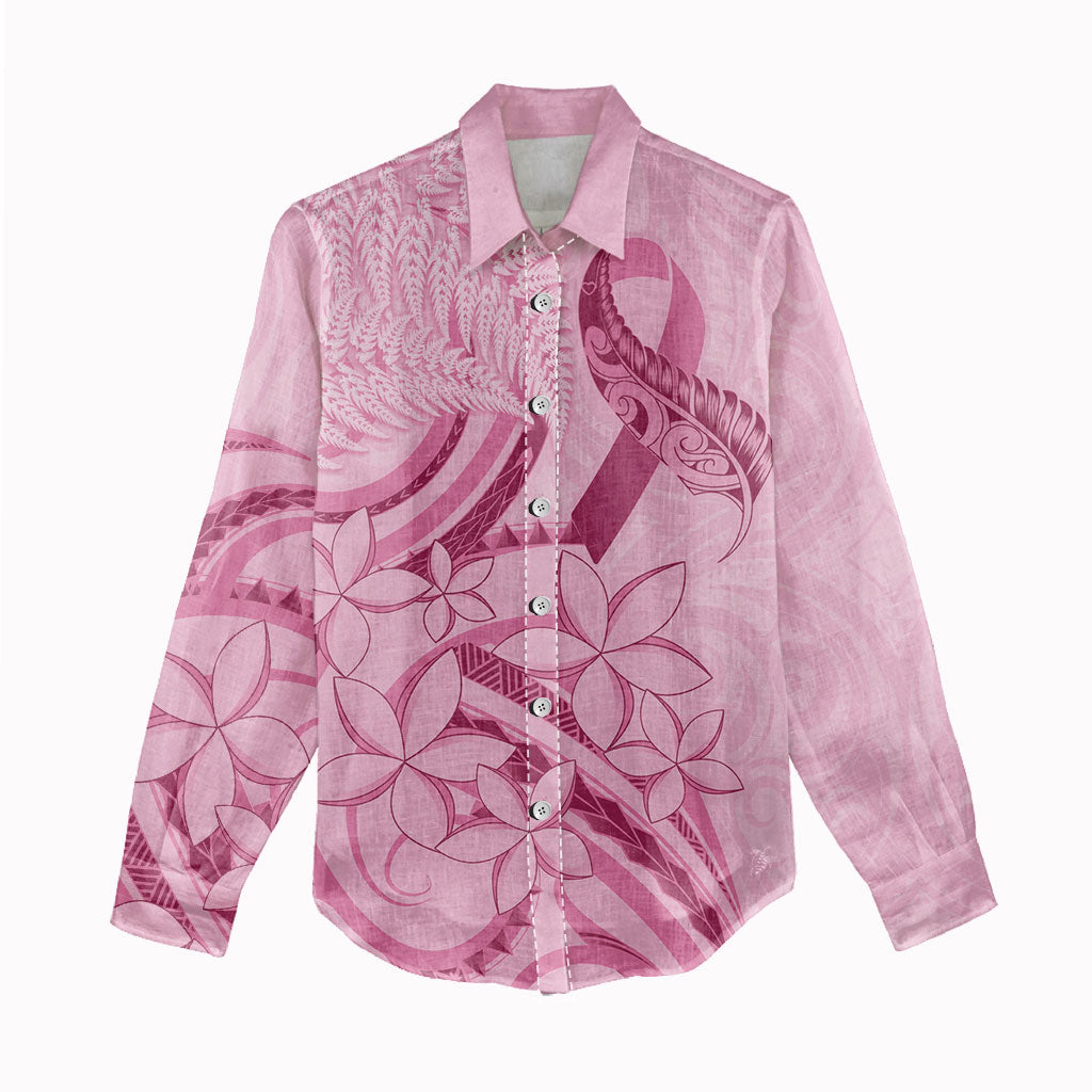 Aotearoa Maori Women Casual Shirt Pink Fern Ribbons