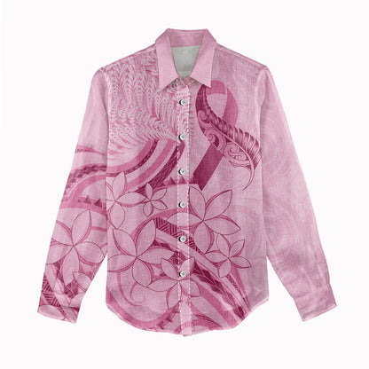 Aotearoa Maori Women Casual Shirt Pink Fern Ribbons