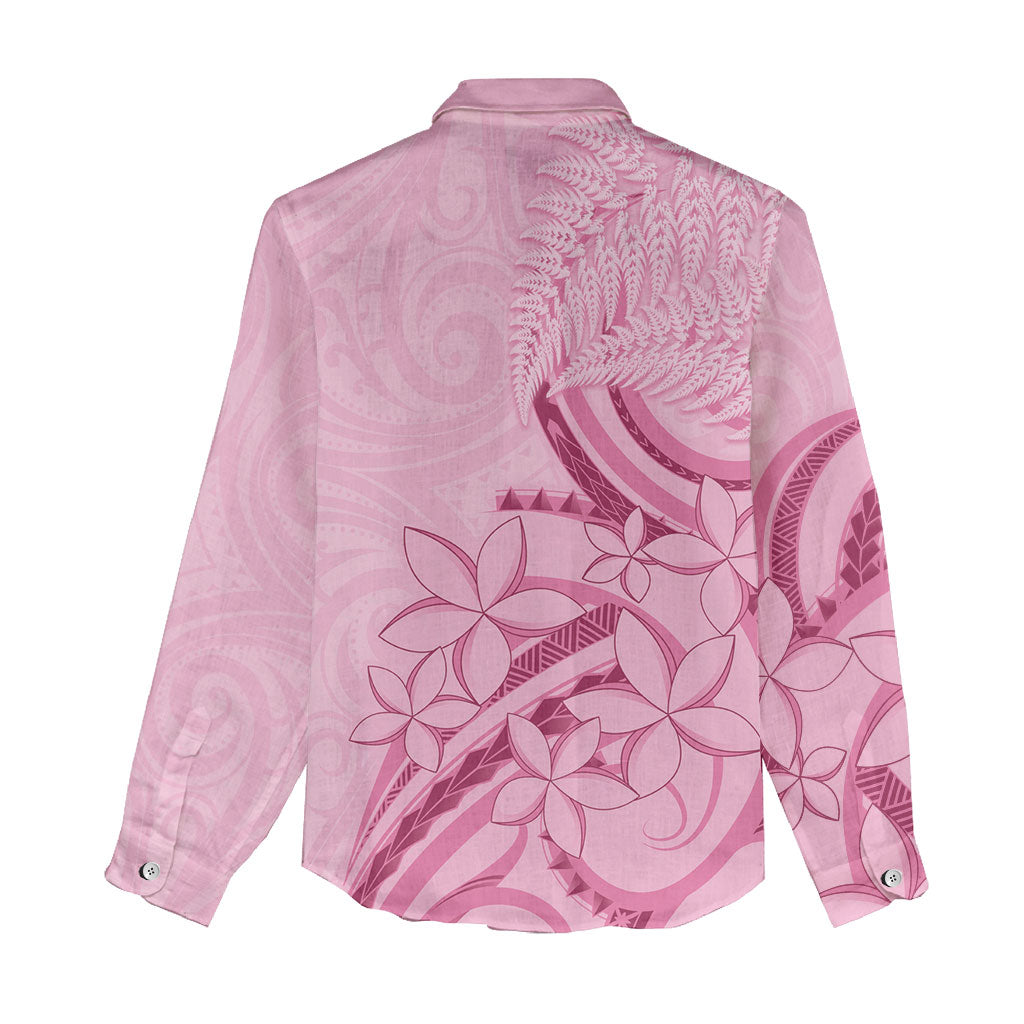 Aotearoa Maori Women Casual Shirt Pink Fern Ribbons