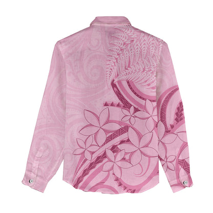 Aotearoa Maori Women Casual Shirt Pink Fern Ribbons