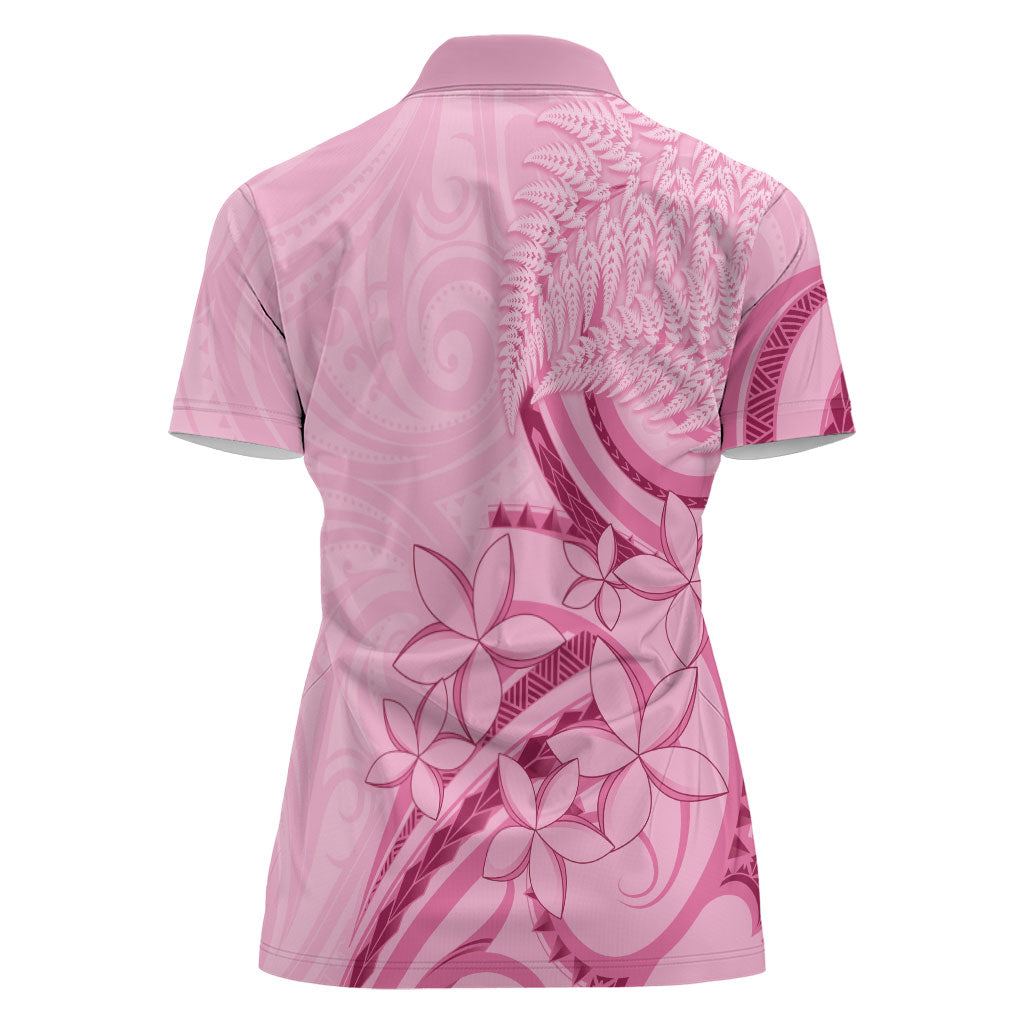 Aotearoa Maori Women Polo Shirt Pink Fern Ribbons