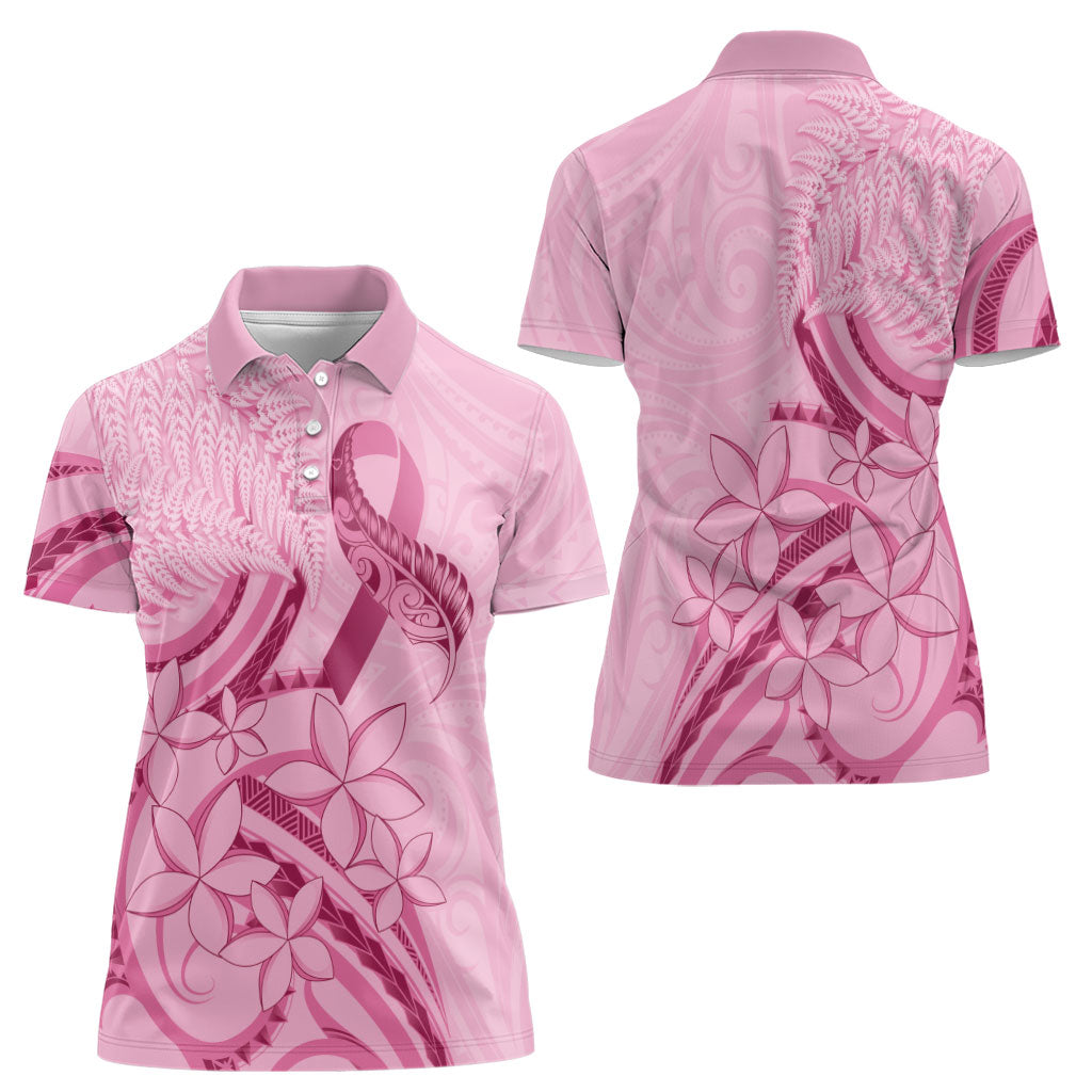 Aotearoa Maori Women Polo Shirt Pink Fern Ribbons
