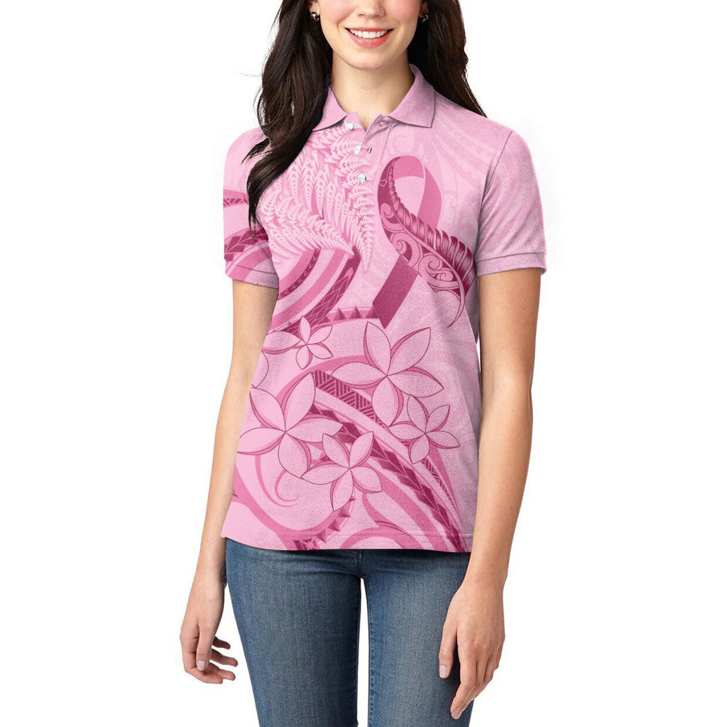 Aotearoa Maori Women Polo Shirt Pink Fern Ribbons