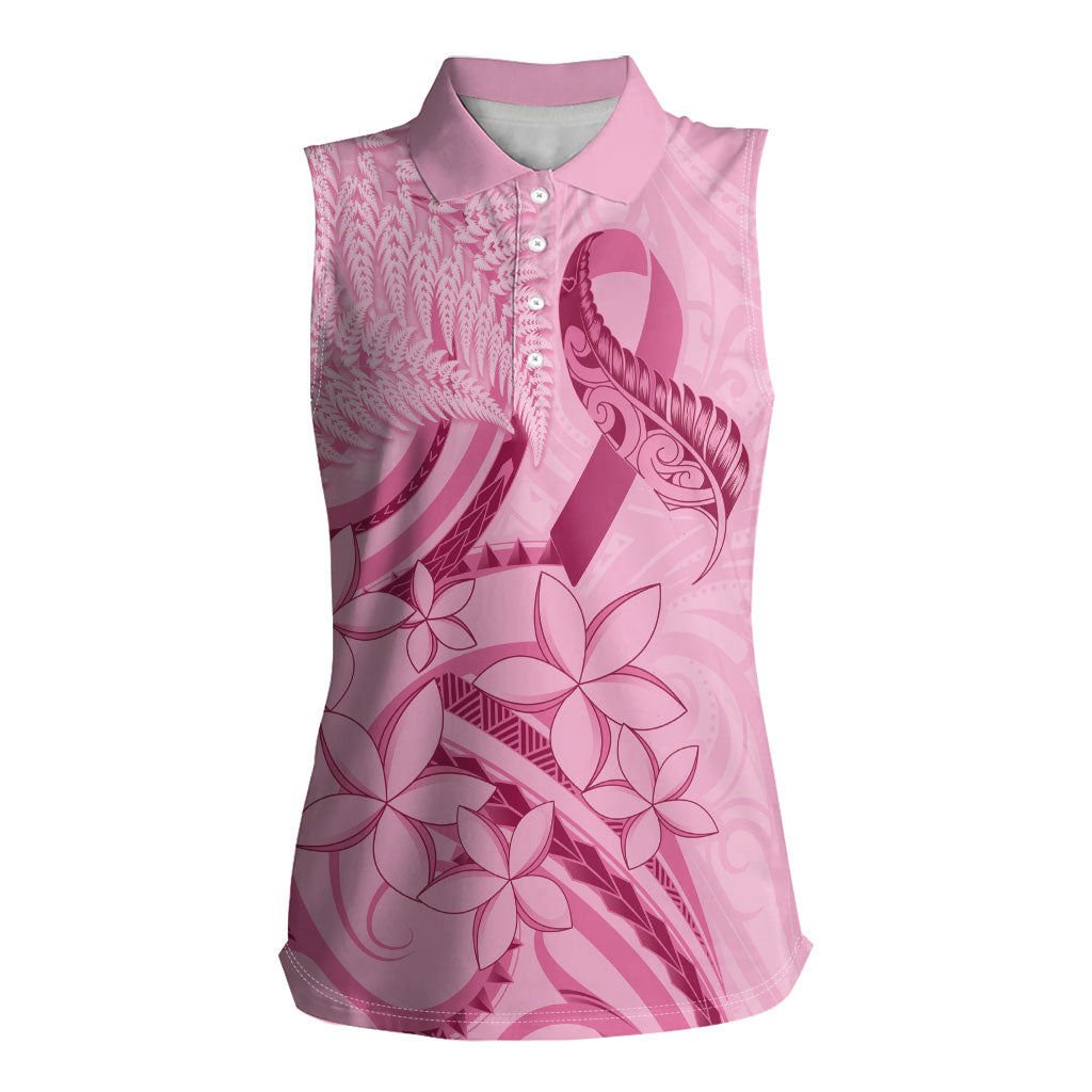 Aotearoa Maori Women Sleeveless Polo Shirt Pink Fern Ribbons