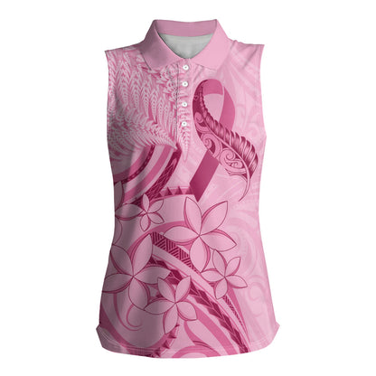 Aotearoa Maori Women Sleeveless Polo Shirt Pink Fern Ribbons