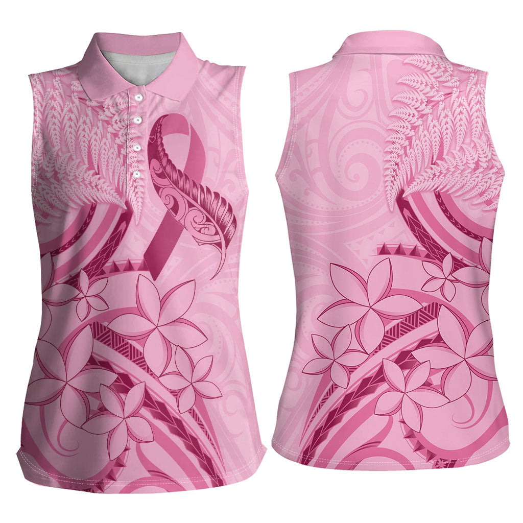Aotearoa Maori Women Sleeveless Polo Shirt Pink Fern Ribbons