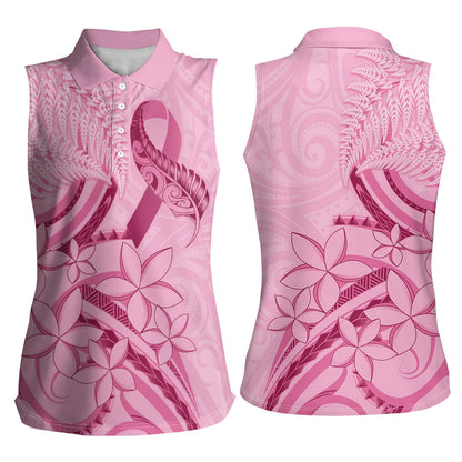 Aotearoa Maori Women Sleeveless Polo Shirt Pink Fern Ribbons