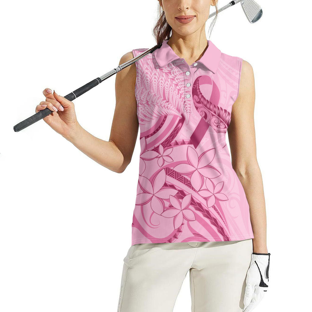 Aotearoa Maori Women Sleeveless Polo Shirt Pink Fern Ribbons