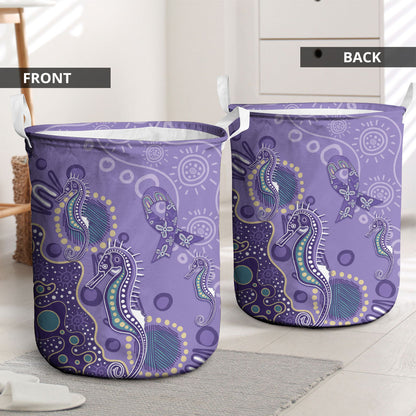 Australia Epilepsy Month Laundry Basket Aboriginal Purple Ribbon with Seahorse