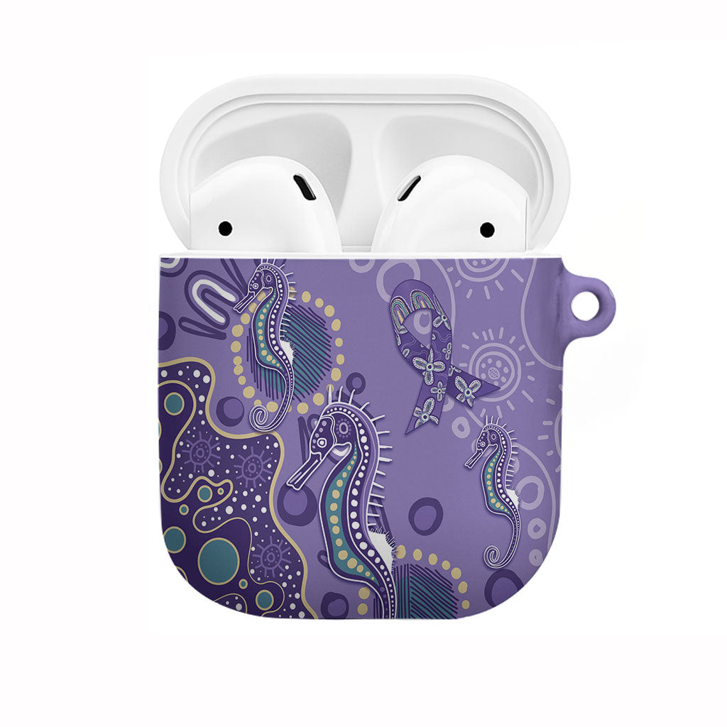 Australia Epilepsy Month AirPods Case Aboriginal Purple Ribbon with Seahorse