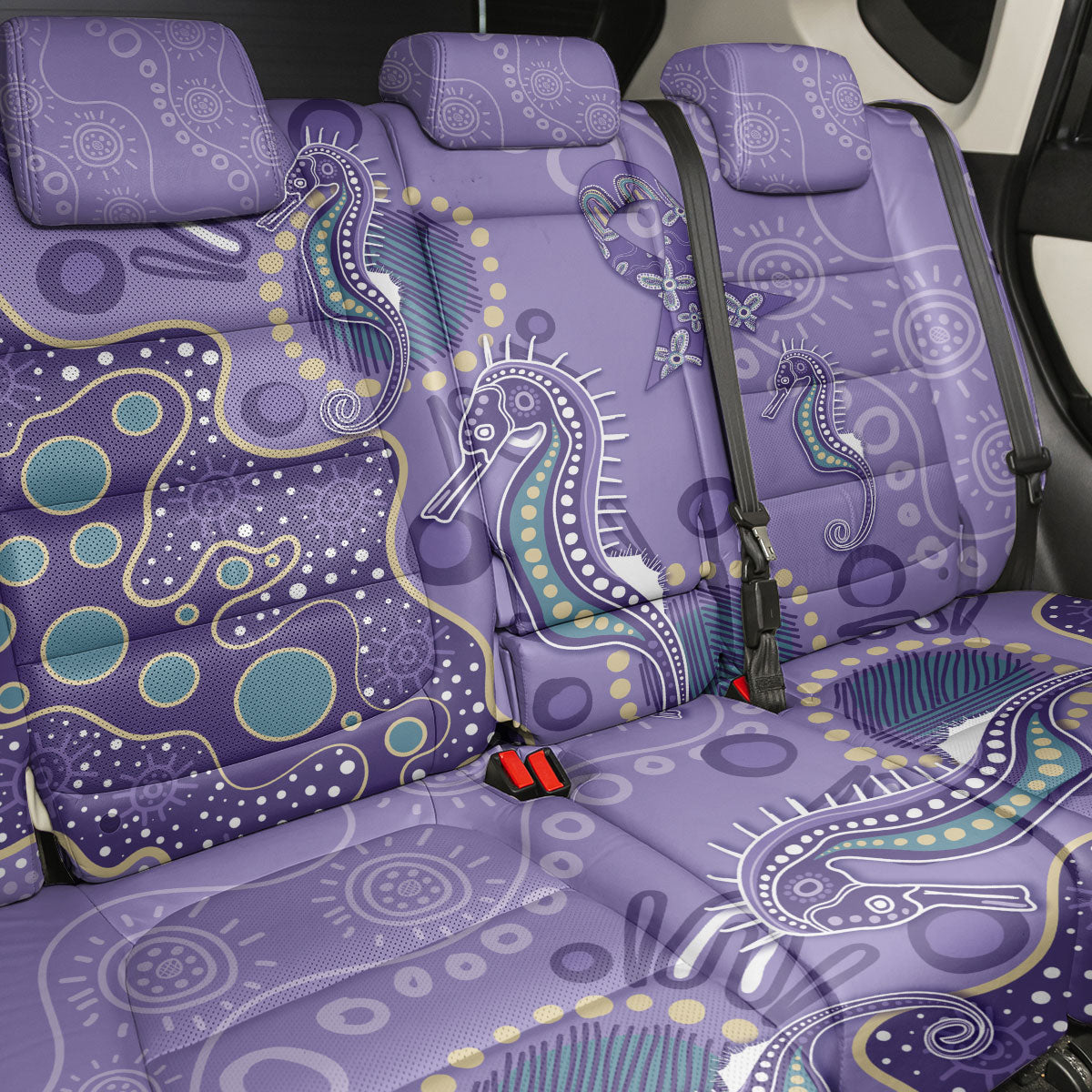 Australia Epilepsy Month Back Car Seat Cover Aboriginal Purple Ribbon with Seahorse
