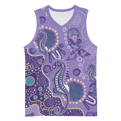 Australia Epilepsy Month Basketball Jersey Aboriginal Purple Ribbon with Seahorse