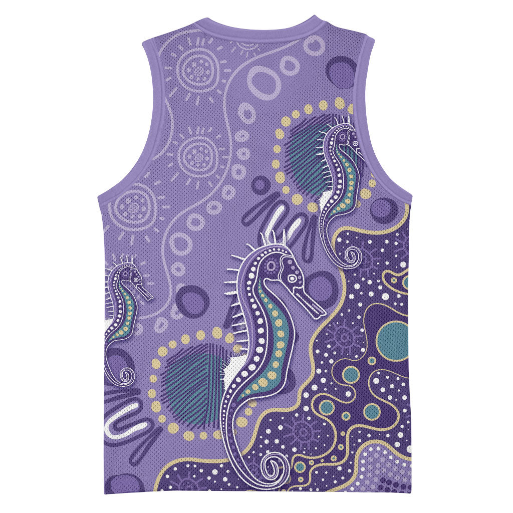 Australia Epilepsy Month Basketball Jersey Aboriginal Purple Ribbon with Seahorse