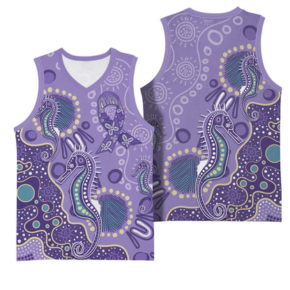 Australia Epilepsy Month Basketball Jersey Aboriginal Purple Ribbon with Seahorse