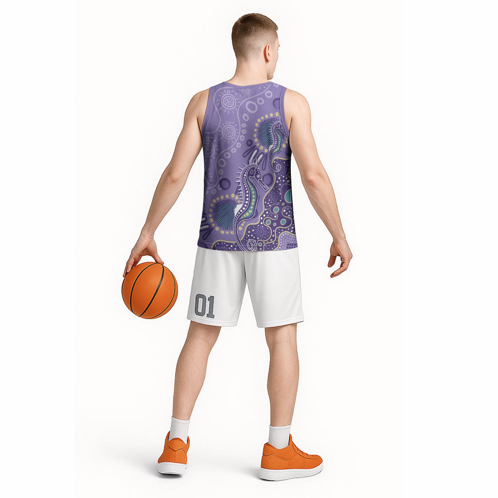 Australia Epilepsy Month Basketball Jersey Aboriginal Purple Ribbon with Seahorse