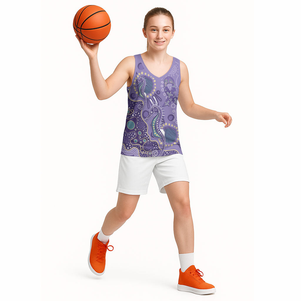 Australia Epilepsy Month Basketball Jersey Aboriginal Purple Ribbon with Seahorse