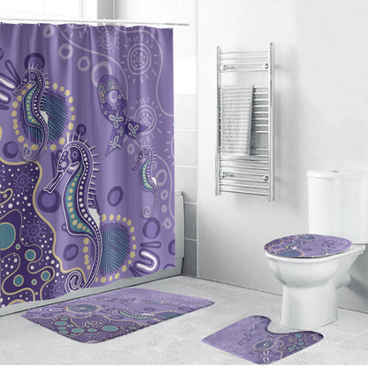 Australia Epilepsy Month Bathroom Set Aboriginal Purple Ribbon with Seahorse