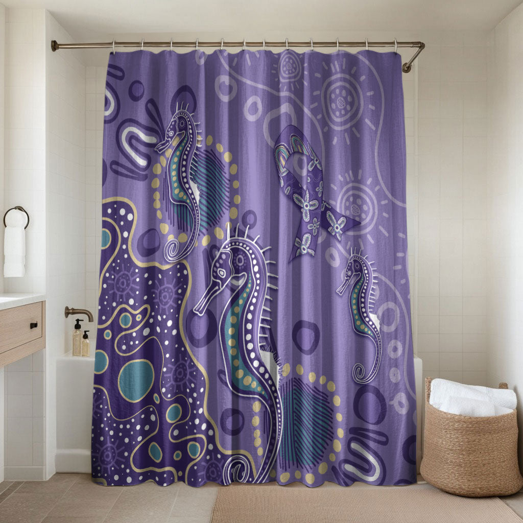 Australia Epilepsy Month Bathroom Set Aboriginal Purple Ribbon with Seahorse
