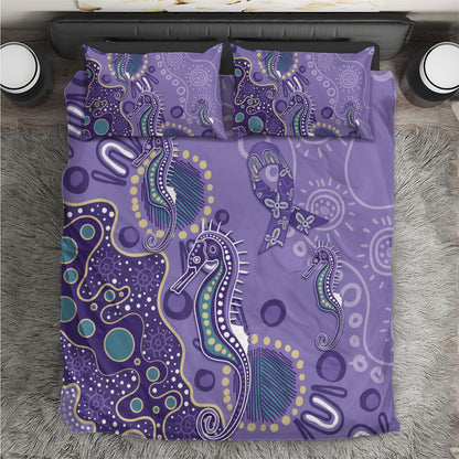 Australia Epilepsy Month Bedding Set Aboriginal Purple Ribbon with Seahorse