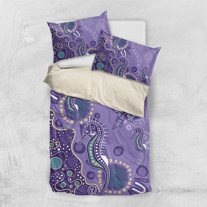 Australia Epilepsy Month Bedding Set Aboriginal Purple Ribbon with Seahorse