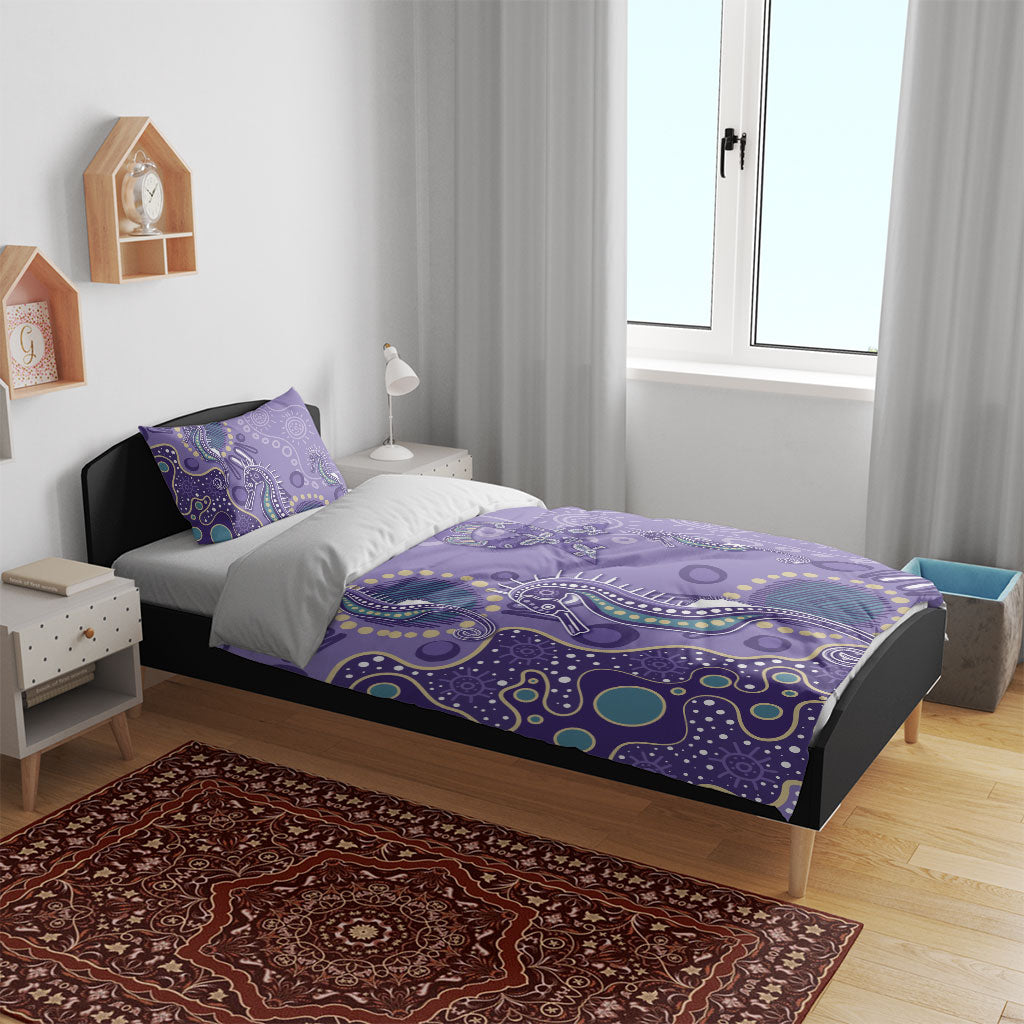 Australia Epilepsy Month Bedding Set Aboriginal Purple Ribbon with Seahorse