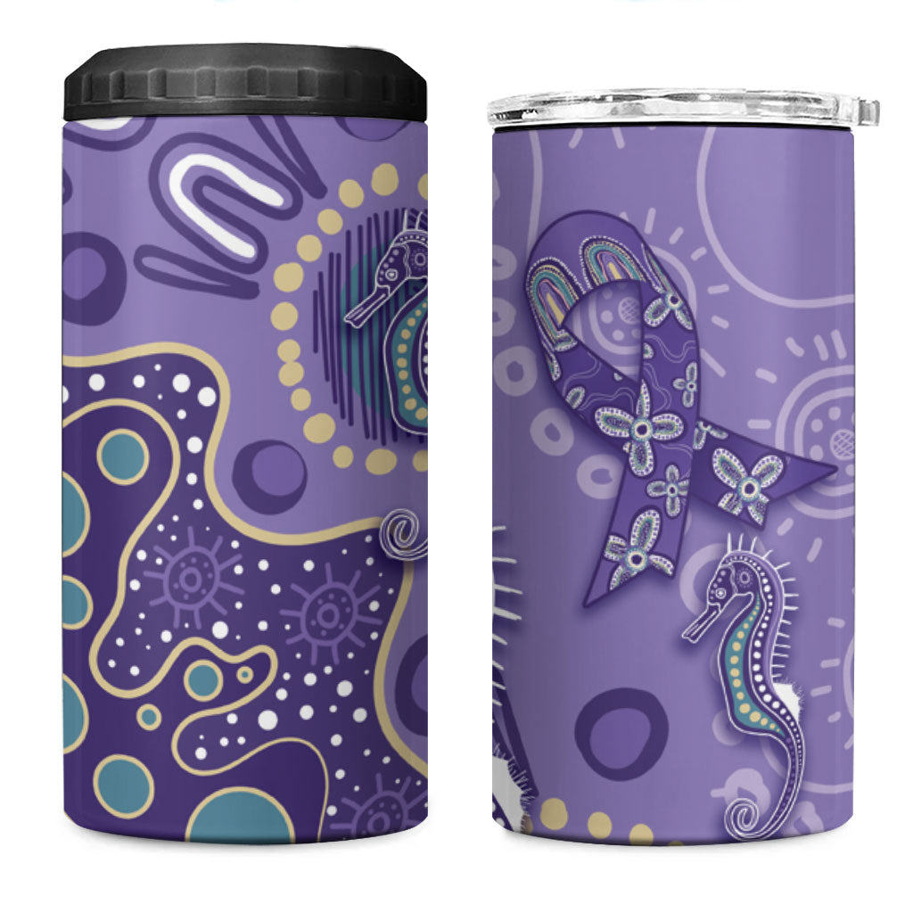 Australia Epilepsy Month 4 in 1 Can Cooler Tumbler Aboriginal Purple Ribbon with Seahorse