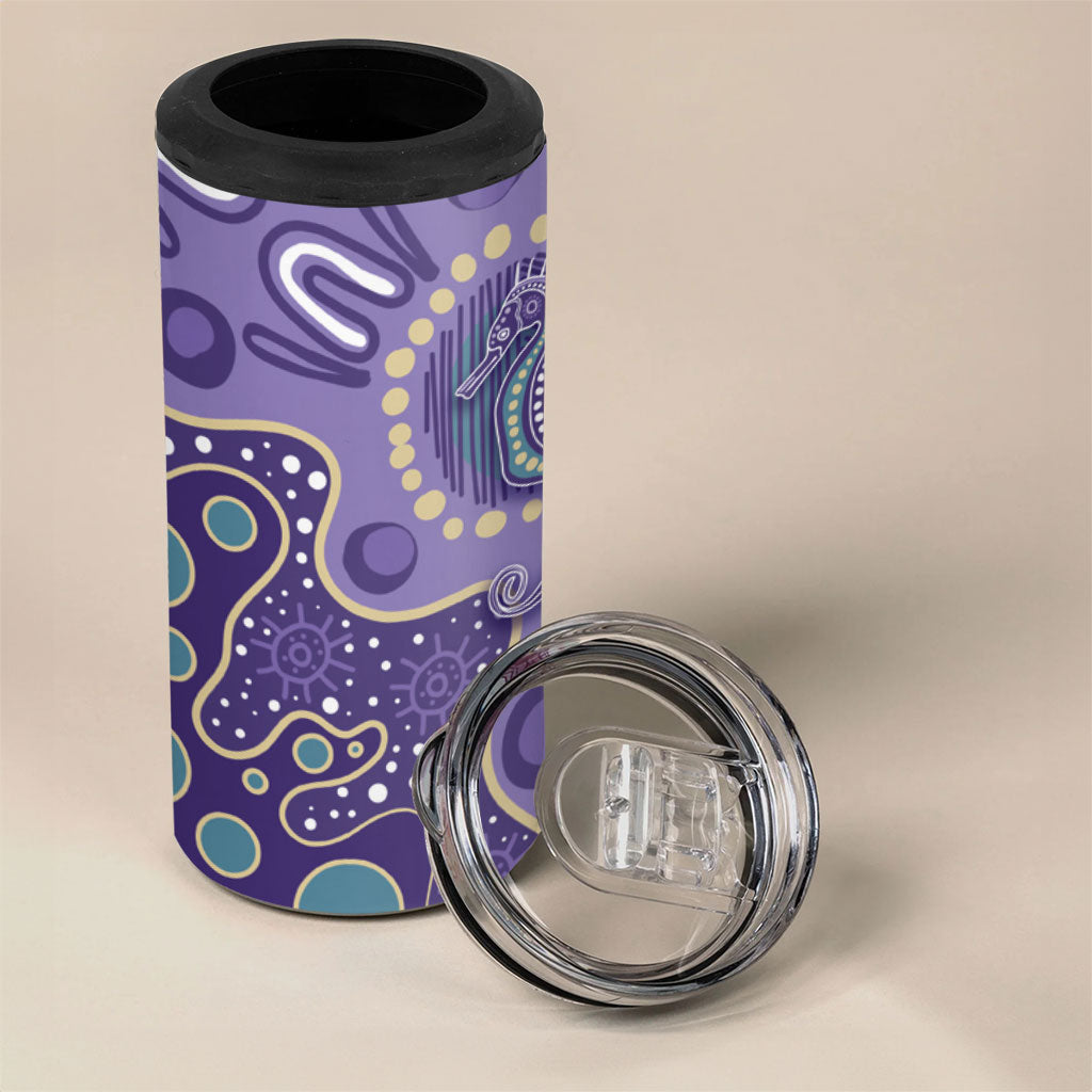Australia Epilepsy Month 4 in 1 Can Cooler Tumbler Aboriginal Purple Ribbon with Seahorse