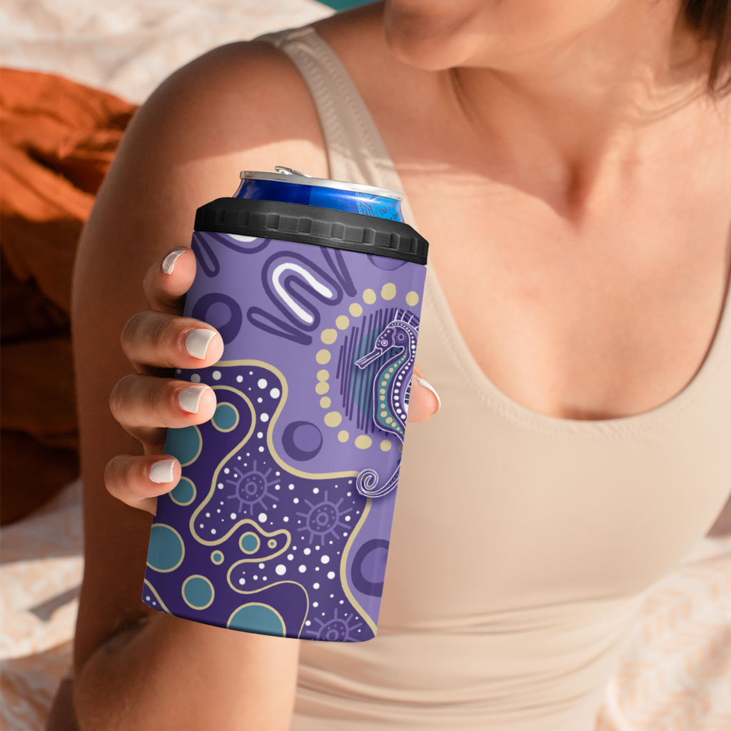 Australia Epilepsy Month 4 in 1 Can Cooler Tumbler Aboriginal Purple Ribbon with Seahorse