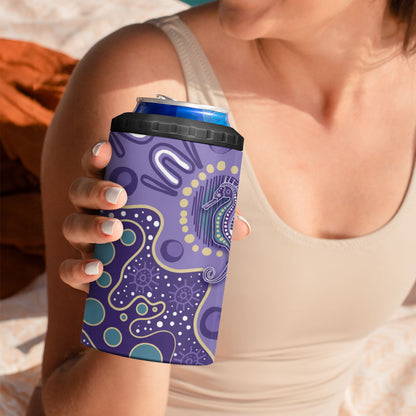 Australia Epilepsy Month 4 in 1 Can Cooler Tumbler Aboriginal Purple Ribbon with Seahorse
