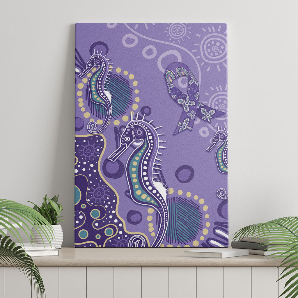 Australia Epilepsy Month Canvas Wall Art Aboriginal Purple Ribbon with Seahorse