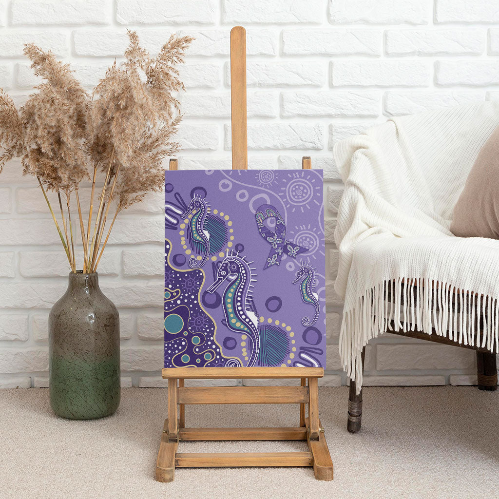 Australia Epilepsy Month Canvas Wall Art Aboriginal Purple Ribbon with Seahorse