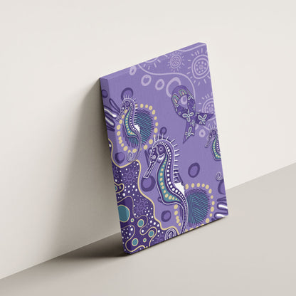 Australia Epilepsy Month Canvas Wall Art Aboriginal Purple Ribbon with Seahorse
