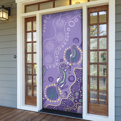 Australia Epilepsy Month Door Cover Aboriginal Purple Ribbon with Seahorse