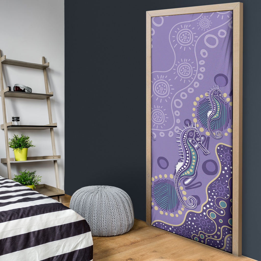 Australia Epilepsy Month Door Cover Aboriginal Purple Ribbon with Seahorse
