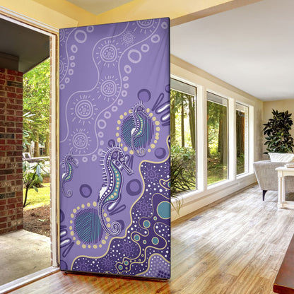 Australia Epilepsy Month Door Cover Aboriginal Purple Ribbon with Seahorse