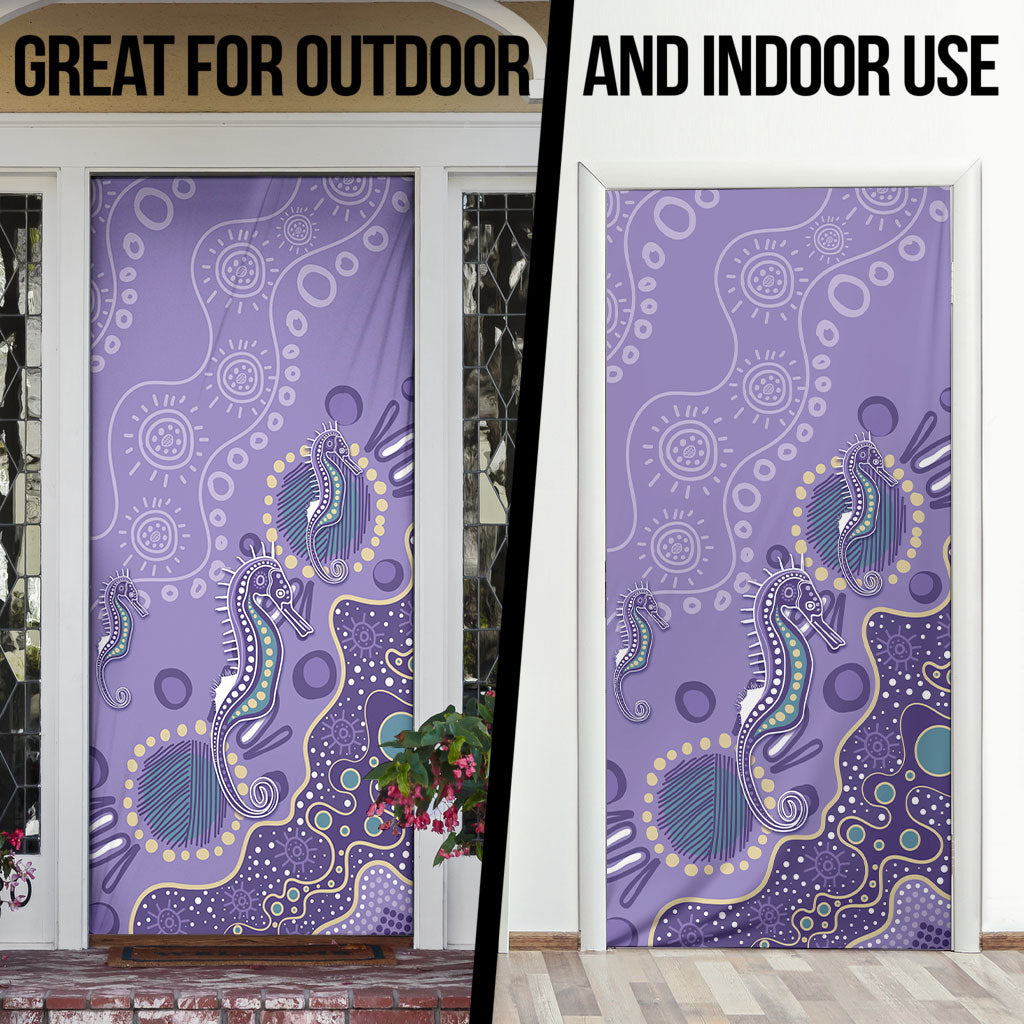 Australia Epilepsy Month Door Cover Aboriginal Purple Ribbon with Seahorse