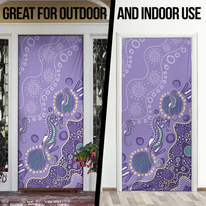 Australia Epilepsy Month Door Cover Aboriginal Purple Ribbon with Seahorse